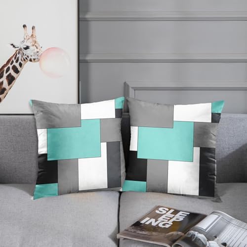 Emvency Throw Pillow Covers Set of 2, 18 x 18 Inch, Teal Geometric - Image 4