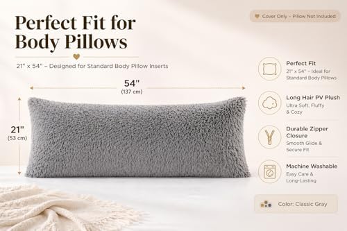 REAFORT Long Hair Faux Fur Body Pillow Cover 21"x54", Hidden Zipper - Image 3