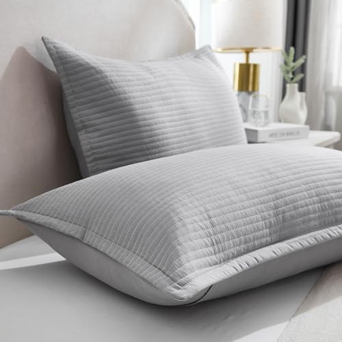 Stripe Quilted Pillowcases Set of 2, Standard Size Envelope Pillow Covers Soft - Image 4