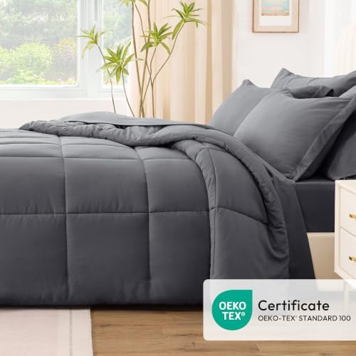 Love's cabin King Size Comforter Set Soot Grey, 7 Pieces King Bed in a Bag - Image 5