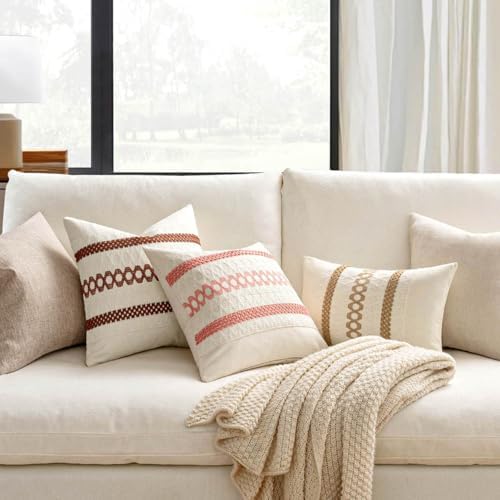 MIULEE Set of 2 Coral Red Boho Decorative Pillow Covers 20x20 Inch - Image 2