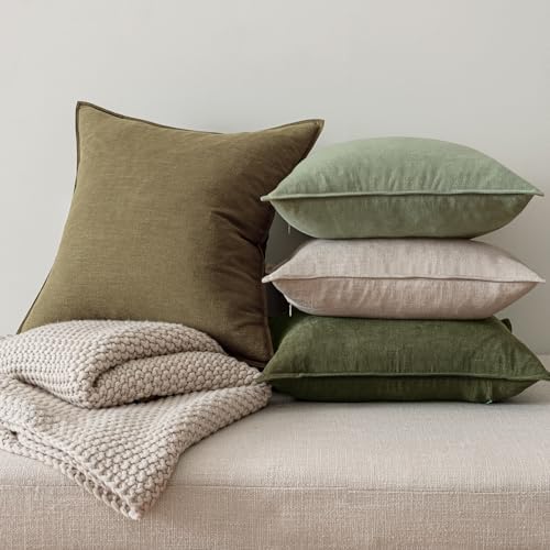 MIULEE Green and White Boho Linen Pillow Covers 18x18 Inch Pack of 4 - Image 7