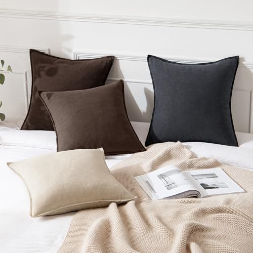 MIULEE Decorative Linen Pillow Covers 18x18 Inch Reddish Brown - Image 4