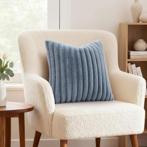 decorUhome Fall Faux Fur Throw Pillow Covers 22x22 Set of 2 Grey Blue - Image 4