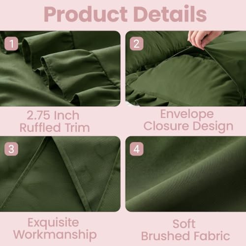 Set of 2 Microfiber Ruffle Pillow Cases Standard Size Olive Green - Image 3