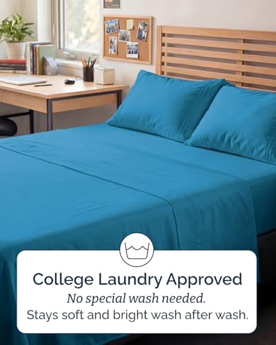 Full XL Sheets - 4 Piece Full XL Sheet Set - Cool & Breathable - Denim Blue - Image 6