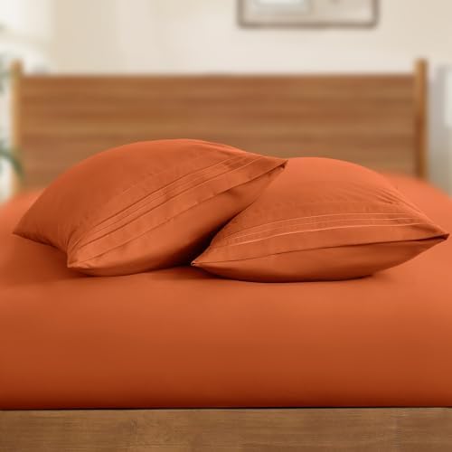 Horbaunal Microfiber Pillowcases Queen Size, Burnt Orange, 2 Pack - Image 4