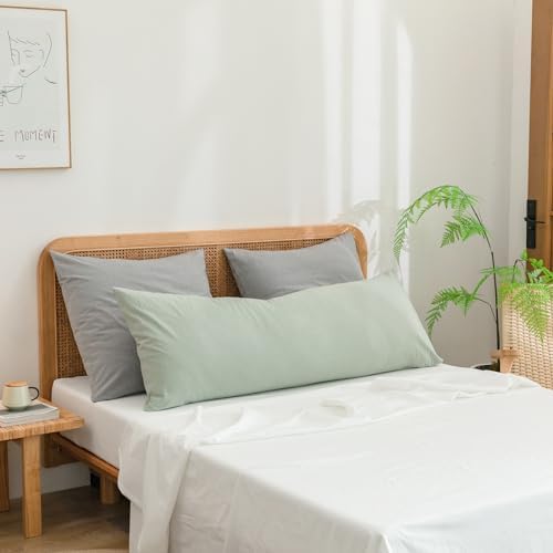 BESTOUCH Washed Cotton Pillowcases Linen Feel Light Grey Euro - Image 4