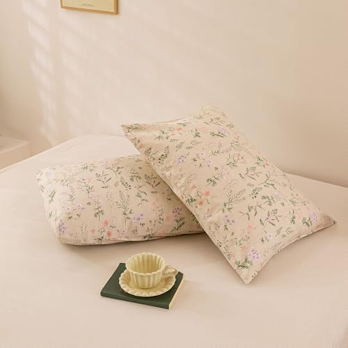 ECOCOTT Floral Pillowcases Standard Size Set of 2, 100% Washed Cotton Pillow - Image 2