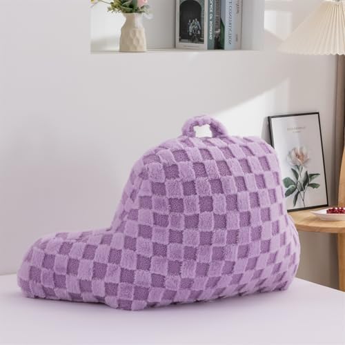 A Nice Night Faux Fur Reading Pillow, Checkered Fluffy Grid Plaid, Bed Wedge - Image 2