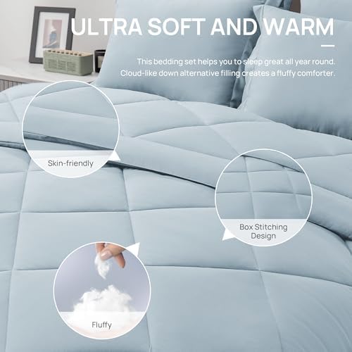 Love's cabin Twin XL Comforter Set Light Blue, 5 Pieces Twin XL Bed in a Bag - Image 5