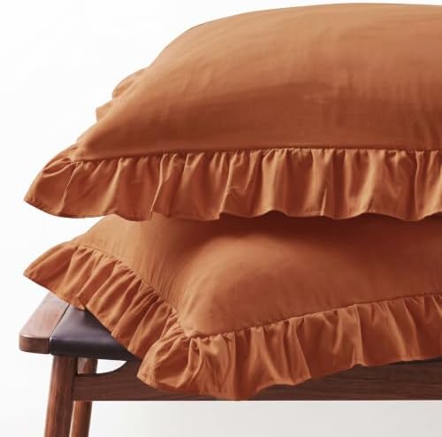 Set of 2 Brushed Microfiber Ruffle Pillow Cases Queen Size Tangerine by FMLIUY