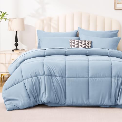 Love's cabin Plaid Twin XL Comforter Set, Light Blue by Lovescabin