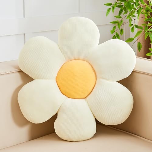 Kcvvcr White Yellow Flower Pillow, 19.6" Cute Flower Shaped Floor Pillow by Kcvvcr