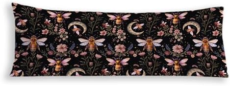 Vintage Moody Dark Floral Bumble Bee Moon Body Pillow Cover 20x54, Dark by Exqcom
