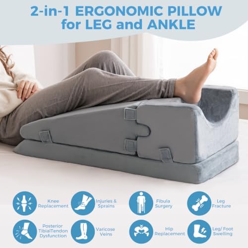 Leg Elevation Pillow for Sleeping, Foam Wedge Pillow Set for After Surgery - Image 4