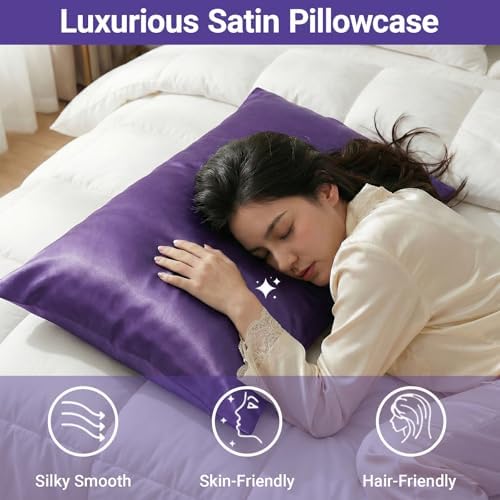 2 Pack Satin Pillowcases Purple Standard Size 20x26 Inch - Image 3