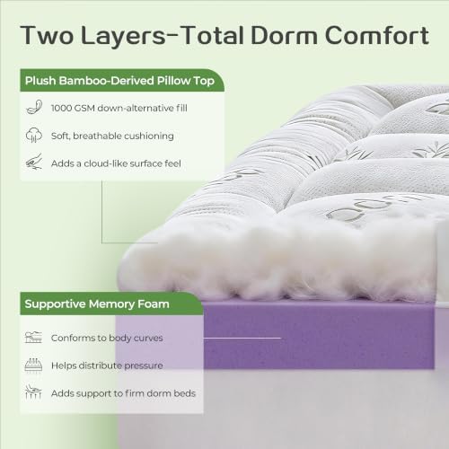 SINWEEK 4 Inch Dual Layer Bamboo Memory Foam Mattress Topper - Image 3