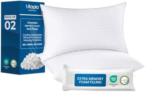 Utopia Bedding Shredded Memory Foam Pillows, Cooling Pillow, 2 Pack by UTOPIABEDDING