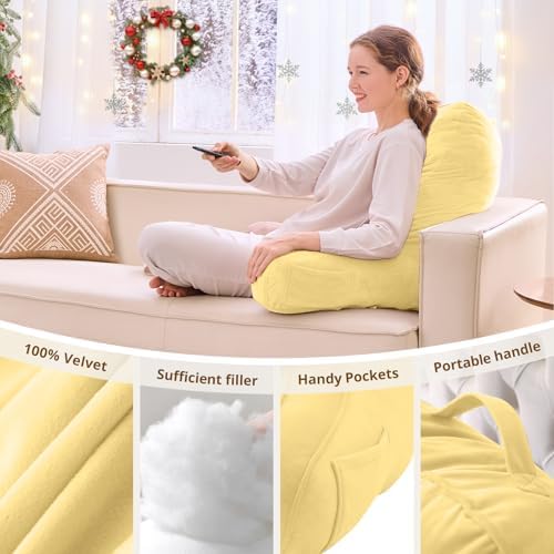 Sasttie Reading Pillow for Bed, Back Pillow for Sitting Up, Light Yellow - Image 5