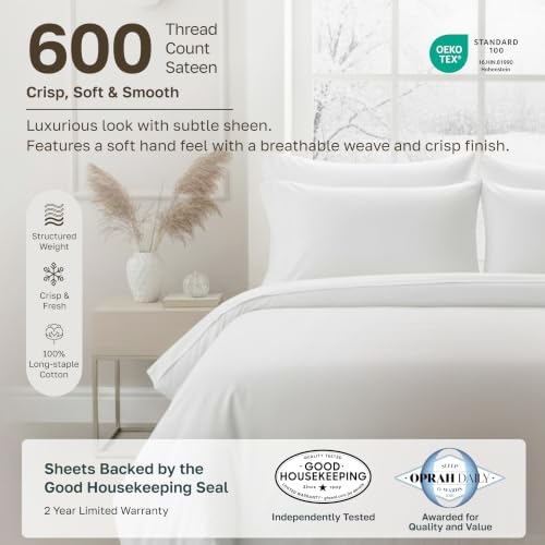 California Design Den 600 Thread Count XL Twin Sheet Set, Light Grey - Image 2