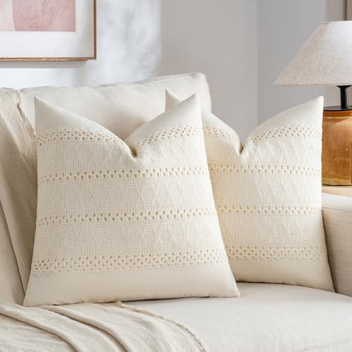 Fancy Homi Set of 1 Boho Cream Decorative Throw Pillow Cover 18x18 Inch - Image 2