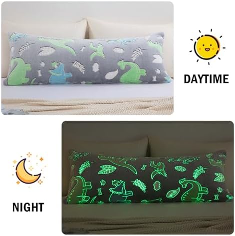 HOMBYS Glow in The Dark Body Pillow Cover, Soft Velvet Fluffy Bed Pillow Case - Image 2