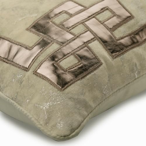 The HomeCentric Lumbar Cushion Cover Couch Ivory Pack of 2, Velvet Greek & - Image 2