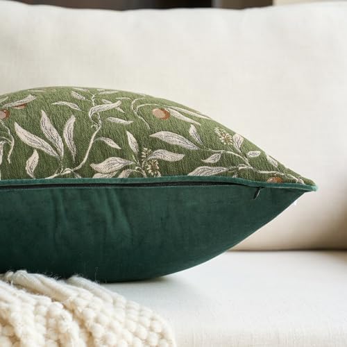 Alerfa Green Floral Throw Pillow Cover 20 x 20 Inch Sqaure Luxury Decorative - Image 2