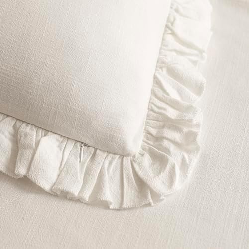 Foindtower Set of 2 Decorative Soild Fringe Ruffle Throw Pillow Covers Soft - Image 2