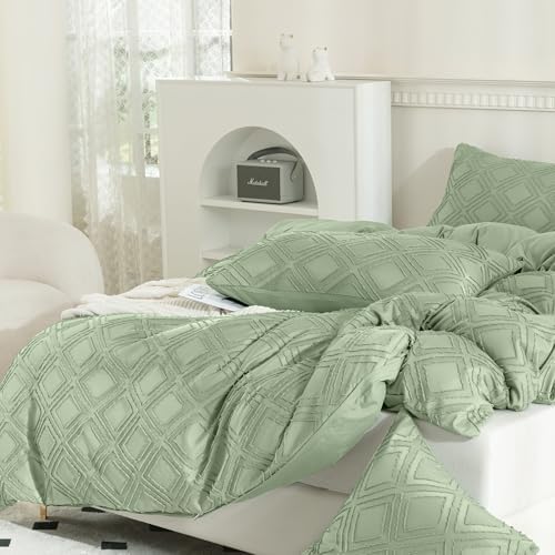 JELLYMONI Light Green Grid Tufted Pillowcases Standard Size - Image 2