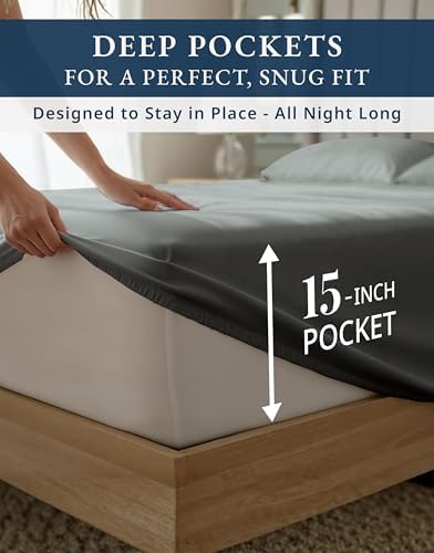 LANE LINEN King Size Sheets 100% Egyptian Cotton Sateen - Image 6