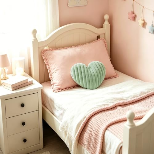 Green Heart Pillow 12.9" Cute Soft Fluffy Small Decorative Throw Pillows - Image 3