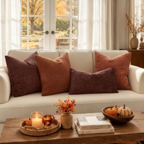 MIULEE Fall Couch Pillow Covers Textured Chenille 20x20 Terracotta - Image 5