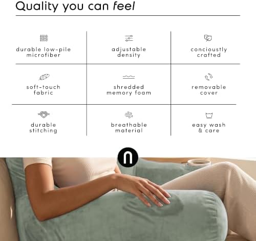 Nestl Reading Pillow for Bed, Back Pillow for Sitting Up in Bed, Sage Green - Image 6