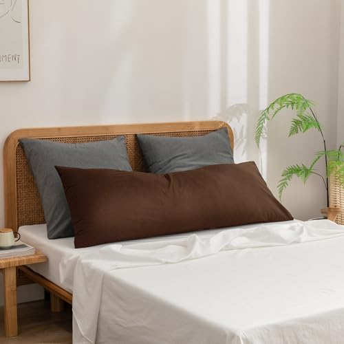 BESTOUCH Washed Cotton Pillowcases Linen Feel Cocoa Brown Body - Image 2