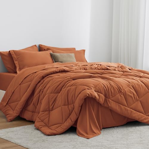 Love's cabin King Size Comforter Set Terracotta, 7 Pieces King Bed in a Bag by Lovescabin