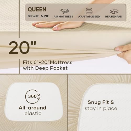 OhGeni 100% Waterproof Mattress Protector, Queen Size Beige Soft Bamboo Viscose - Image 7