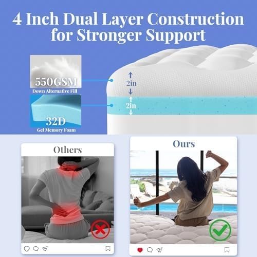 OhGeni Cooling 4 lnch Queen Size Dual Layer Mattress Topper, 2 Inch Gel Memory - Image 4