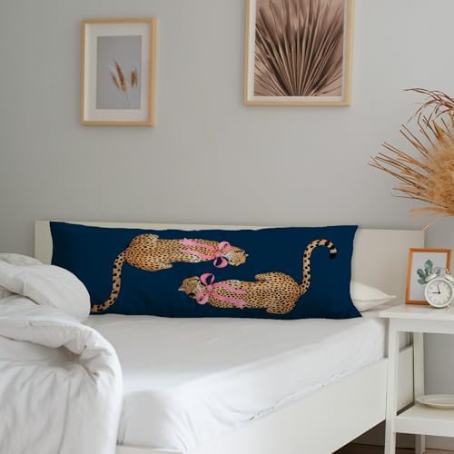 Coquette Pink Bow Cheetah Body Pillow Covers 20x54, Leopard Print Room Decor - Image 3