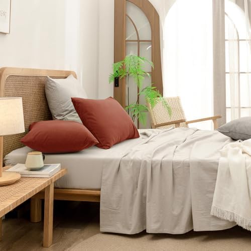 BESTOUCH Washed Cotton Pillowcases Linen Feel Crimson Red Queen - Image 5