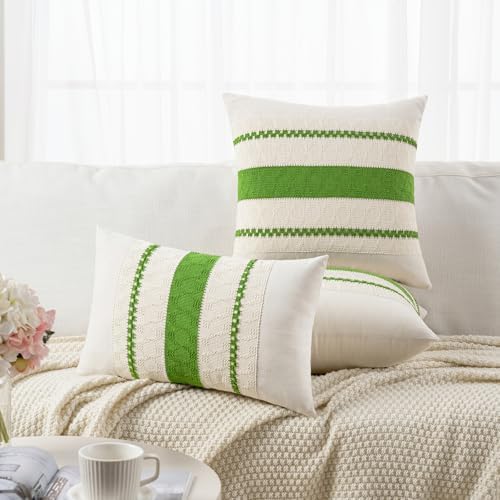 Fancy Homi Set of 2 Boho Lime Green Lumbar Decorative Throw Pillow Cover 12x20 - Image 6