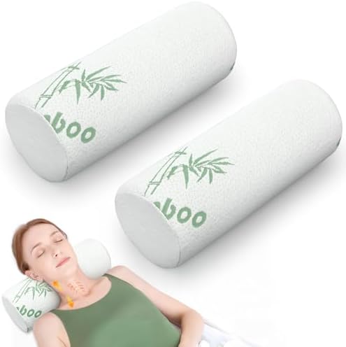 2 Pcs Memory Foam Roll Pillow Neck Bolster Cylinder Pillow, 15.8 x 5.9 Inch by Bucherry