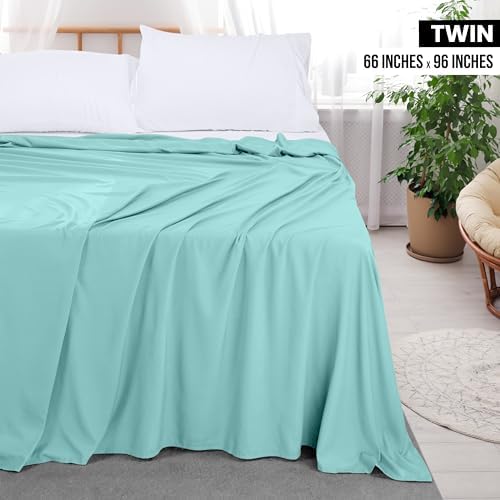 Twin Size Flat Sheet Only Pack of 6, Ultra Soft Hotel Sheets, Spa Blue - Image 2