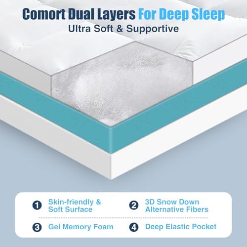 4 lnch Dual Layer Mattress Topper Full Size, 2 Inch Cooling Gel Memory Foam and - Image 3