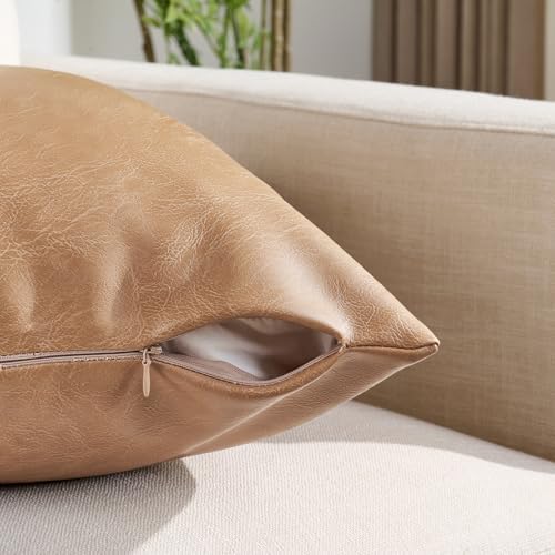 Fancy Homi Tan Long Lumbar Faux Leather Body Decorative Throw Pillow Cover - Image 3