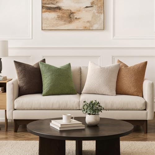 MIULEE Decorative Boucle Throw Pillow Covers 20x20 Green Brown Set of 4 - Image 3