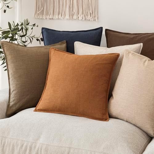 Foindtower Linen Solid Decorative Throw Pillow Covers 26x26 Autumn Orange - Image 7
