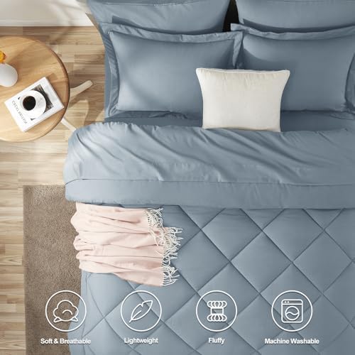 CozyLux Super King Comforter Set 120"x120", 7 Piece, Dusty Blue - Image 2