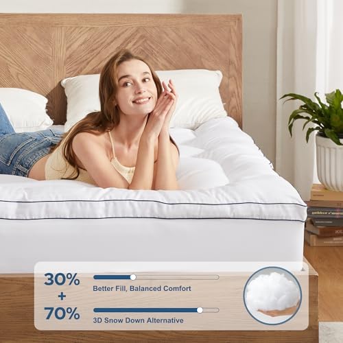 BEDLORE Queen Mattress Topper, Thick Pillow Top Bed Cover Soft Mattress Pad - Image 2